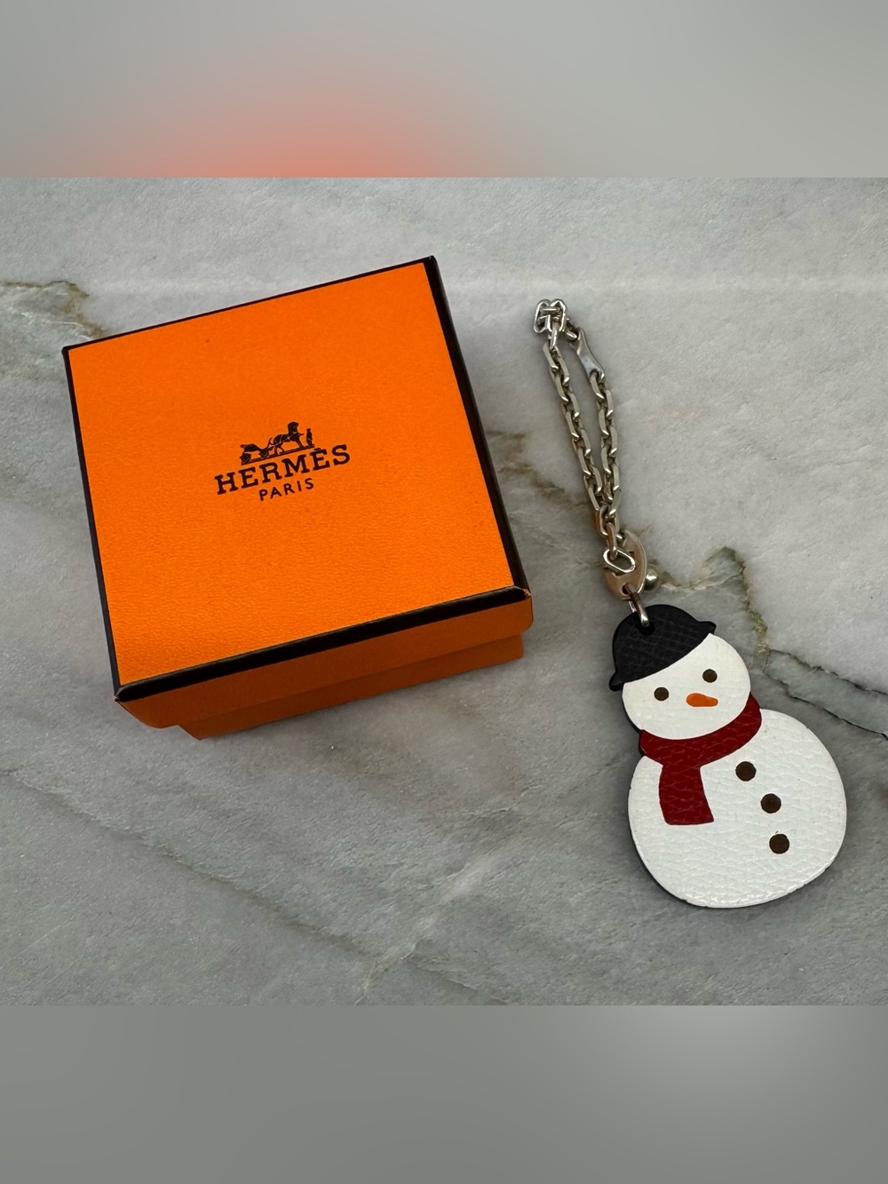 Hermes Snowman Leather Keychain Bag Charm
